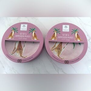 Bluebird & Willow Cheetah and Palm Tree Appetizer Plates, Two Sets of 4 ea